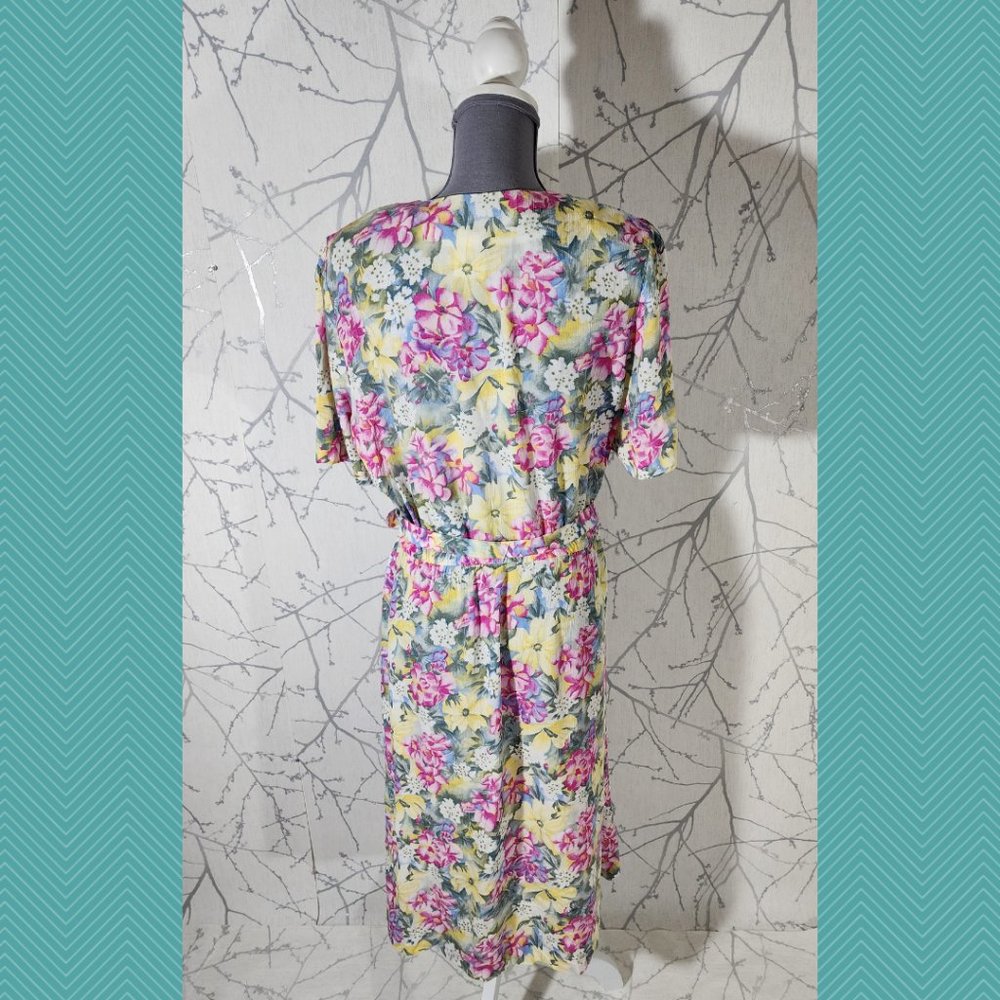 D'Allairds Floral Printed Cottagecore Belted Midi Prairie Dress - Picture 4 of 5